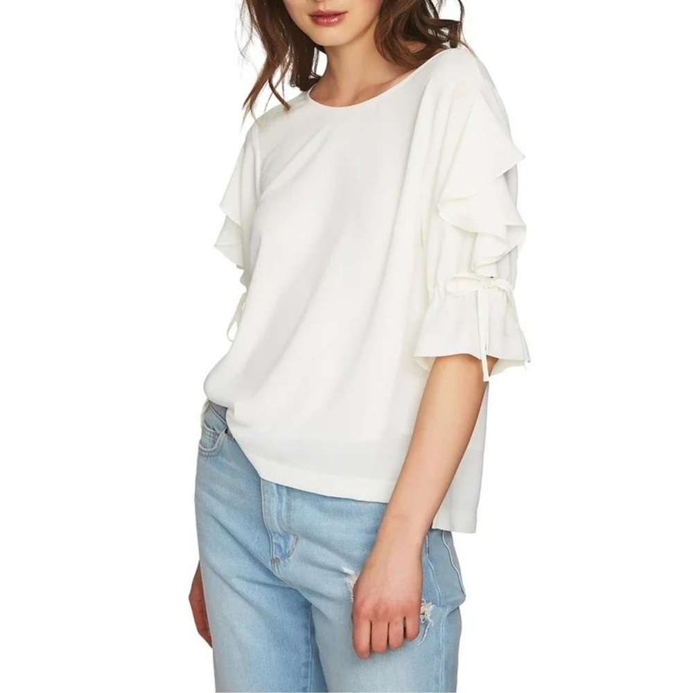 1. STATE Women’s Tie Sleeve Ruffled Blouse Top